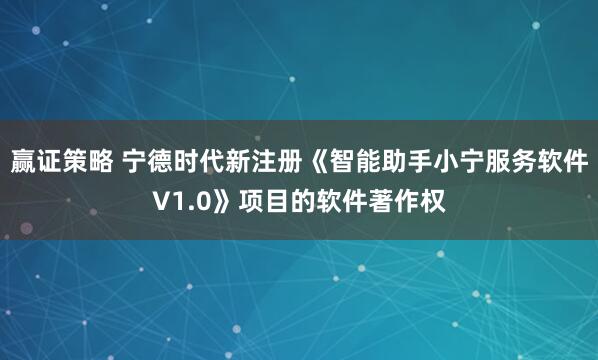 赢证策略 宁德时代新注册《智能助手小宁服务软件V1.0》项目的软件著作权